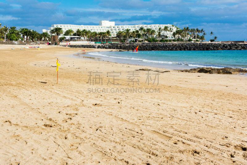 兰萨罗特岛,海滩,特吉塞别墅,北美歌雀,海岸线,绿松石色,夏天,户外,天空,沙子