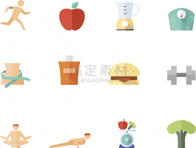 平坦的,计算机图标,彩色图片,电动榨汁机,俯卧撑,素食,蔬菜,健康保健,运动
