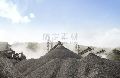 采石场,岩石,矿井,推土机,传送带,天空,水平画幅,山,沙子,无人