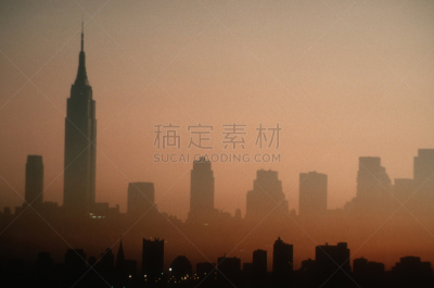 城市天际线,纽约州,黎明,热霾,纽约,中间部分,美国东部,现代,逆光