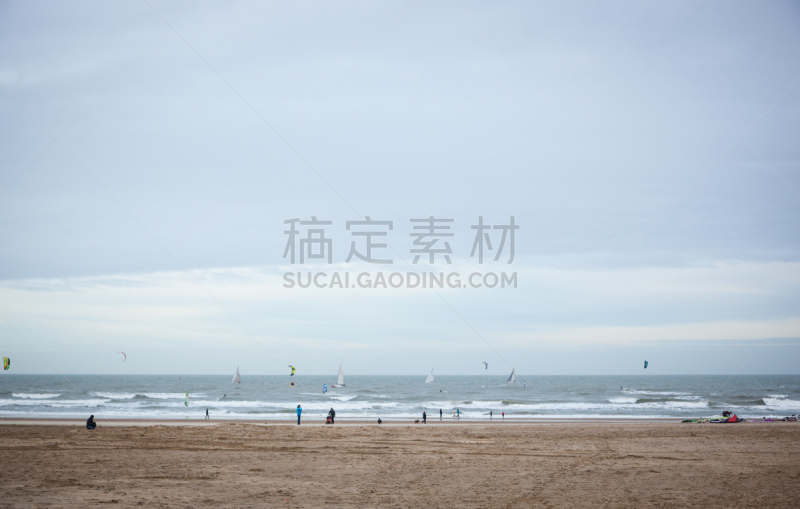 海洋,休闲活动,风,水平画幅,码头,沙子,欧洲,人,冲浪风筝,户外