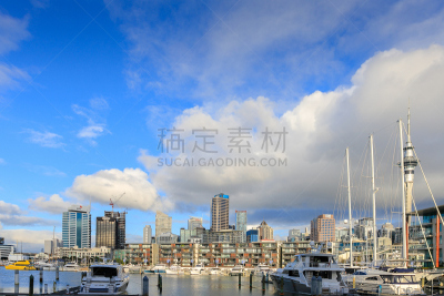 游艇码头,奥克兰,水槽,高架桥,水,天空,水平画幅,云,天空塔,无人