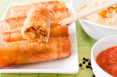 小圆面包,粉丝,手工卷,咕噜菜,春卷,炸果饼,越南,蔬菜,炸制食物,泰国食品