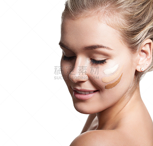 Woman with multiple shades of foundation