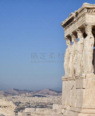 希腊,女像柱,雅典卫城,依瑞克提翁神殿,船首像,门前露台,垂直画幅,纪念碑,天空,古代文明