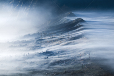 雾,在上面,流水,庞越,滕格尔火山,bromo-tengger-semeru national park,东爪哇,火山喷口,爪哇,美