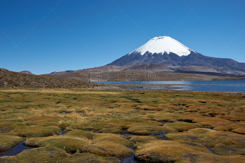 火山,水,天空,水平画幅,雪,无人,火山地形,楚加拉湖,户外,美洲