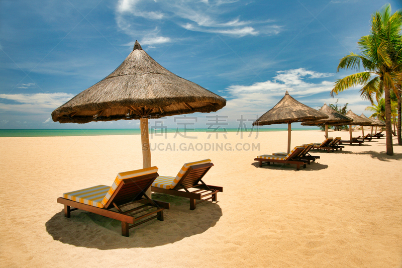 大量物体,空的,海南省,海滩,sun lounger,非都市风光,地形,户外,夏天,金色