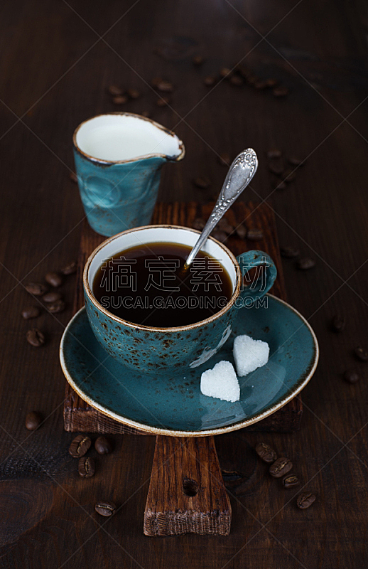 糖,黑咖啡,垂直画幅,烤咖啡豆,褐色,芳香的,形状,无人,茶碟,古老的