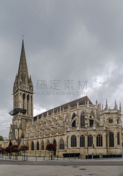 卡昂,教堂,法国,圣皮耶,皮埃尔市,垂直画幅,天空,古老的,哥特式风格,城镇