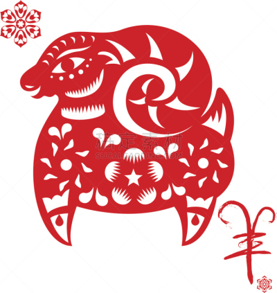 绘画插图,红色,绵羊,马年,羊年,土象星座,十二生肖,可爱的,美术工艺,春节