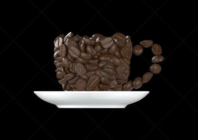 杯,咖啡豆,黑色背景,烤咖啡豆,褐色,芳香的,水平画幅,形状,无人,符号