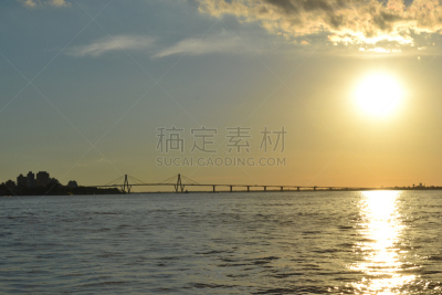 河流,阿根廷,水平画幅,无人,科连特斯省,日光,户外,巴拉那洲,桥,日落
