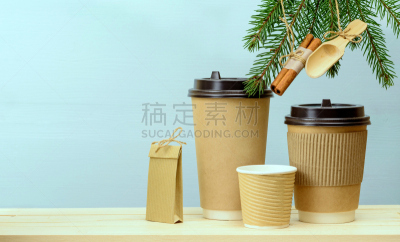 咖啡杯,桌子,纸,木制,杉树,留白,一次性杯子,圣诞市场,模板,新年前夕
