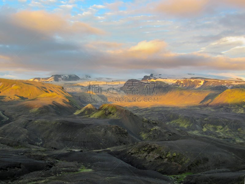 小路,米达尔斯冰川,非凡的,火山喷口,地形,冰岛国,南,曙暮光,黄昏,雪