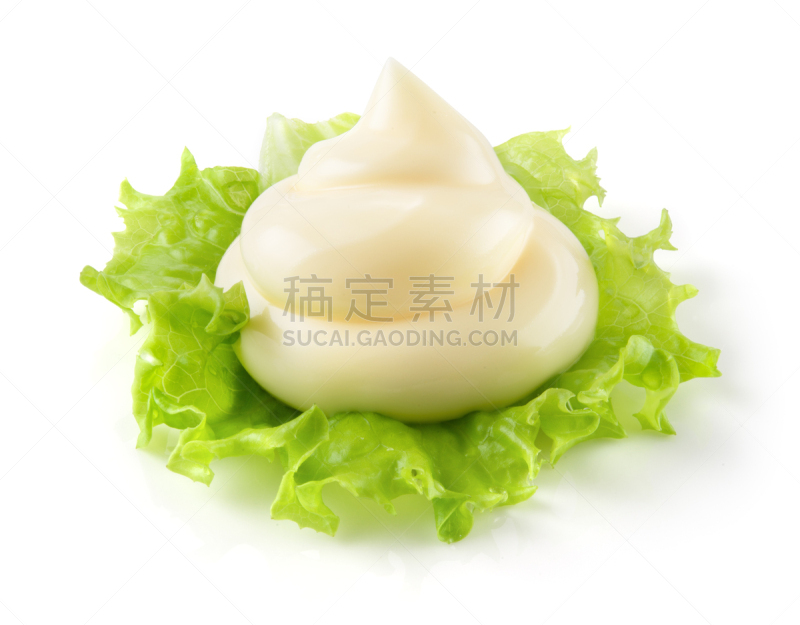 一把,蛋黄酱,背景分离,漩涡形,叶子,绿色,凝乳,奶泡,一个物体,莴苣