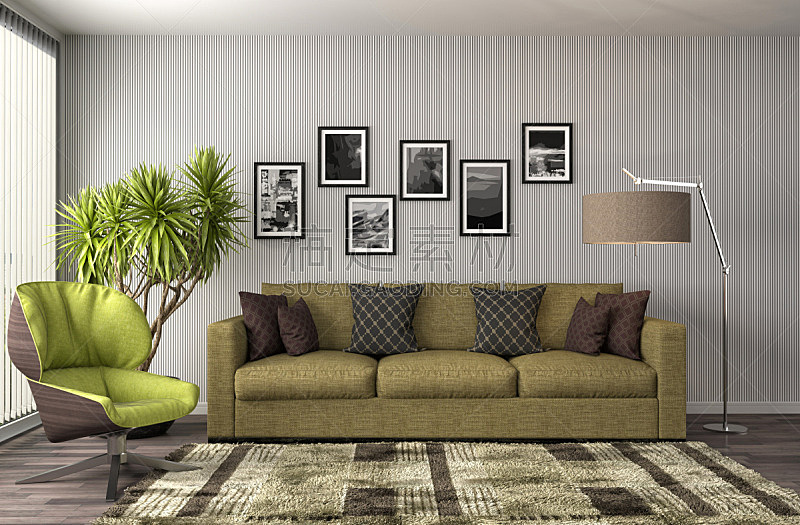 沙发,室内,三维图形,绘画插图,住宅房间,水平画幅,无人,蓝色,装饰物,家具