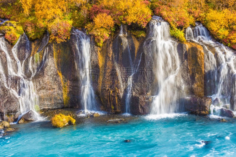 博尔加内峡湾,hraunfossar,冰岛国,西,朗格冰川,冰岛中西部,多孔渗水的,熔岩,水平画幅,瀑布