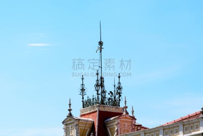 自然,水平画幅,小的,建筑,无人,避雷针,红色,天气,屋顶,技术