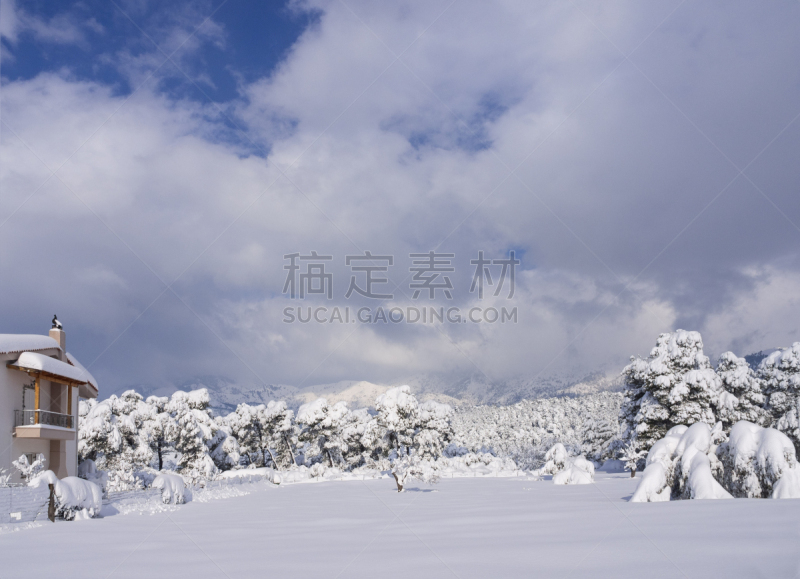 云,希腊,雪,艾维亚岛,天空,乡村,全景,日光,山,岛