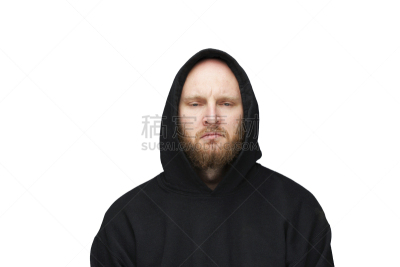 络腮胡子,不高兴的,男人,风帽,前额,在下面,生气,犯人,水平画幅,惊骇