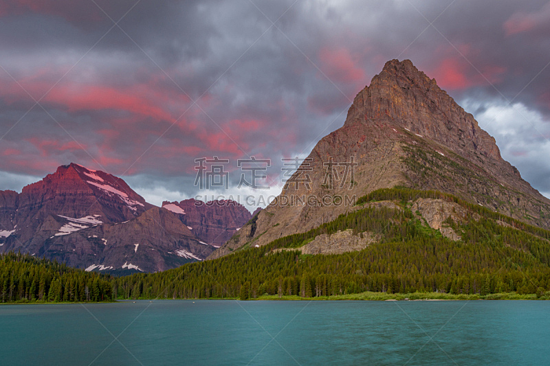 粉色,光,格林内尔点,在上面,国内著名景点,云,浮木,公园,湖,蒙大拿州
