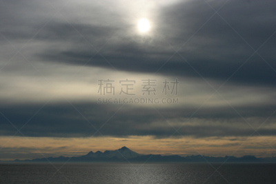 火山,阿拉斯加,堡垒火山,水,水平画幅,无人,阿拉斯加海湾,户外,库克水道,云景