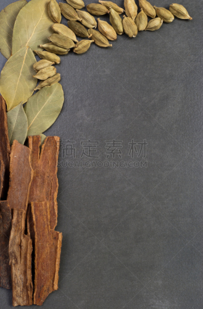 香料,背景,春药,月桂树叶,小豆蔻,垂直画幅,留白,褐色,芳香的,配方