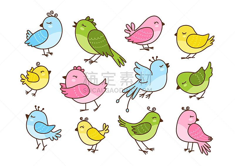 可爱的,鸟类,分离着色,数字12,白色,自然,水平画幅,绿色,无人,蓝色