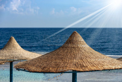埃及,海滩遮阳伞,稻草,红海,气候,热,两个物体,热带气候,树荫,伞