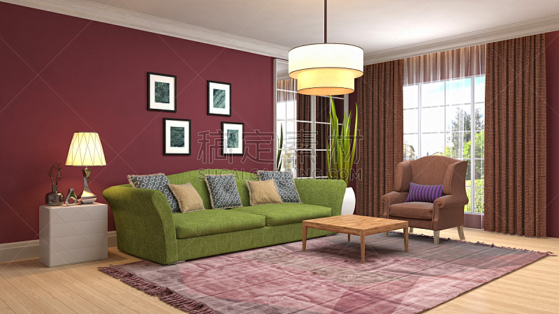 起居室,室内,绘画插图,三维图形,空的,扶手椅,舒服,灰色,沙发,现代