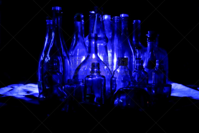 蓝色,瓶子,玻璃水瓶,小瓶,水平画幅,形状,无人,表格,水下,组物体
