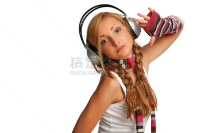 音乐,女孩,个人cd机,光盘机,光盘,传媒,空的,手套,背景分离,青春期