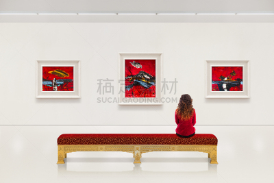 画廊,青年女人,平衡折角灯,美术绘画,艺术,绘画艺术品,相框,水平画幅,墙