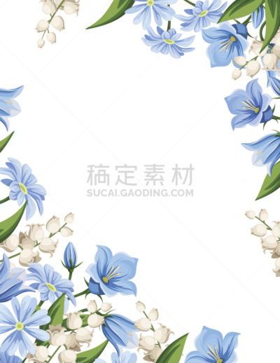 绘画插图,传单,矢量,春天,背景,野风信子,石生风铃草,铃兰,风铃草属,垂直画幅