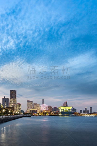 横滨,夜晚,海港,山下公园,横滨高速铁路,办公园区,摩天轮,神奈川县,垂直画幅,天空