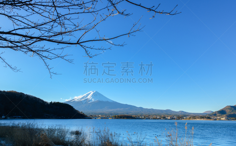 湖,富士山,地形,云,雪,著名景点,春天,户外,天空,富士河口湖