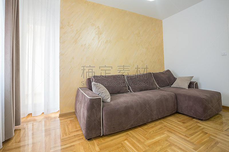 现代,起居室,室内,空的,华贵,舒服,软垫,地板,简单,沙发