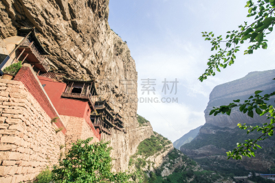 山西省,寺庙,悬挂的,中国,衡山,大同,修道院,水平画幅,建筑,无人