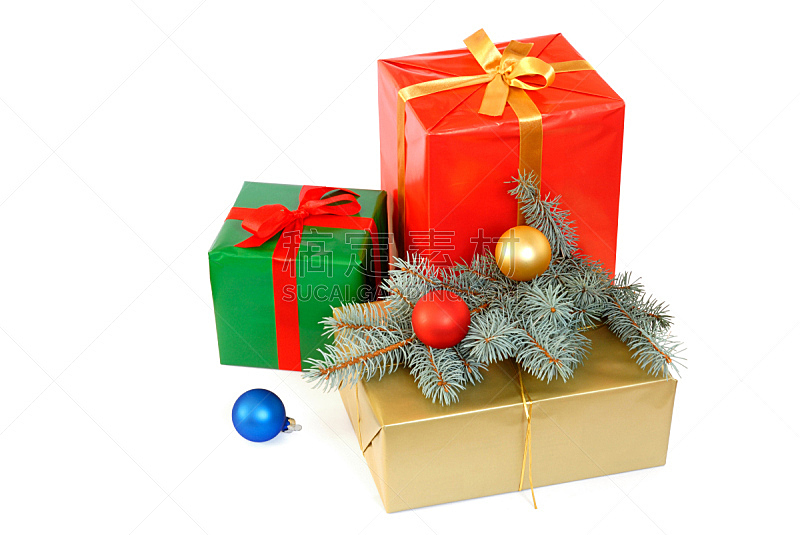 圣诞礼物,水平画幅,无人,盒子,背景分离,圣诞装饰,礼物,缎带,节日