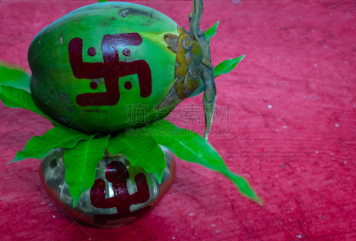 传统,华丽的,花盆,椰子,节日,印度,新的,孟加拉邦,幸福,红色