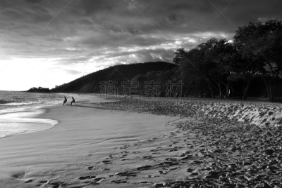 玛凯那海滩,浅水滑水,玛凯那,毛伊岛,宁静,水平画幅,地形,山,沙子,太平洋岛屿