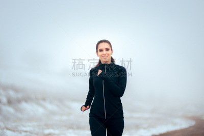 户外,女性,冬天,慢跑,冷,运动,韧性,公园,仅一个女人,马拉松赛跑