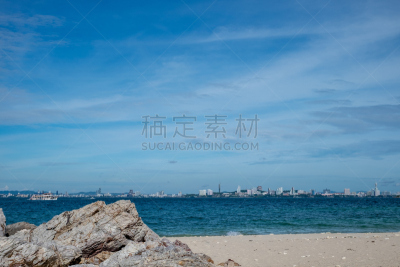 芭堤雅,泰国,海景,自然,水平画幅,小的,沙子,岩石,无人,蓝色