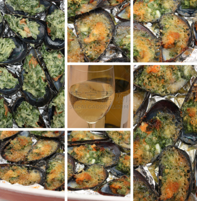 焦黄面包,塞满了的,贻贝,领班黄油,清新,法国,食品,香草黄油酱,填塞料,餐馆