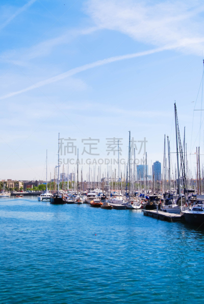 巴塞罗那,游艇码头,西班牙,垂直画幅,水,天空,工业船,夏天,工业,运动