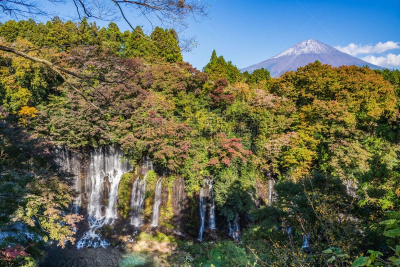 瀑布,富士宫,秋天,shiraito falls,日本,静冈县,水,天空,水平画幅,云