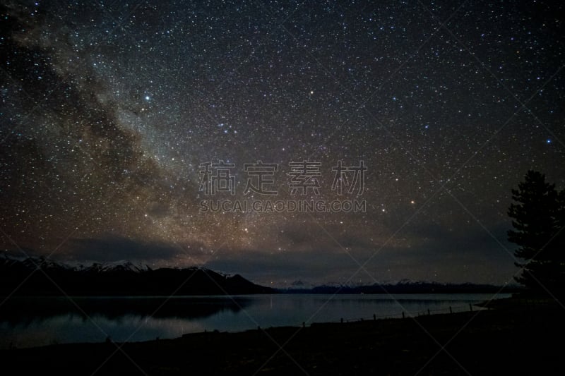 雪,夜晚,新西兰,普卡基湖,山,星星,高处,自然美,在上面,摄影