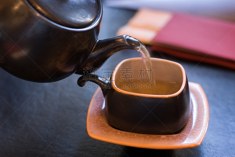 绿茶,日式茶杯,倒料口,中国茶,芳香的,水平画幅,茶碟,饮料,反差,花茶