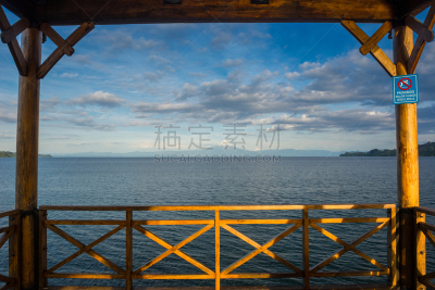 湖,智利,码头,南美,水平画幅,无人,火山地形,观测点,户外,美洲